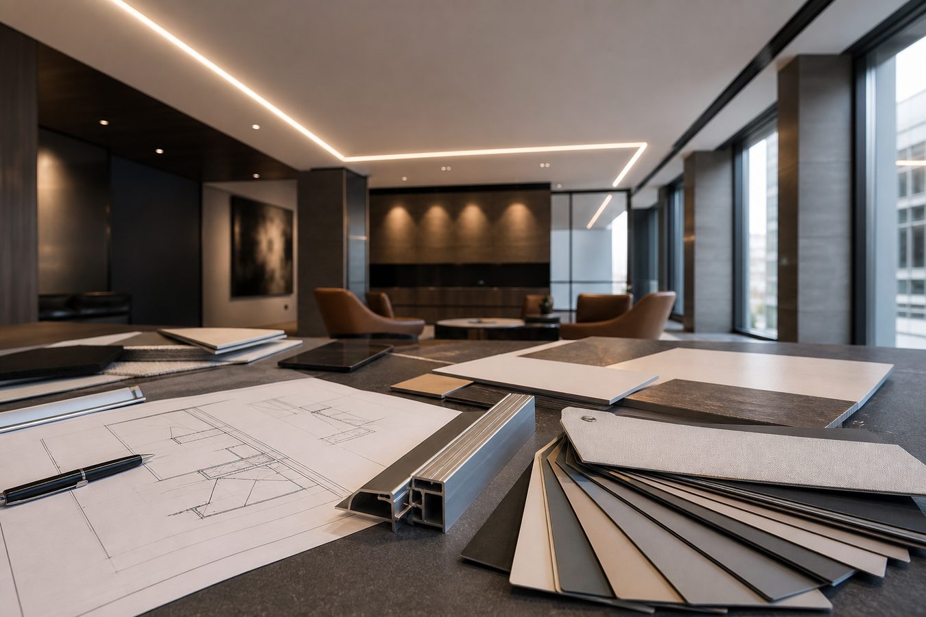 Concept of architectural samples and ceiling details for designers and finish professionals